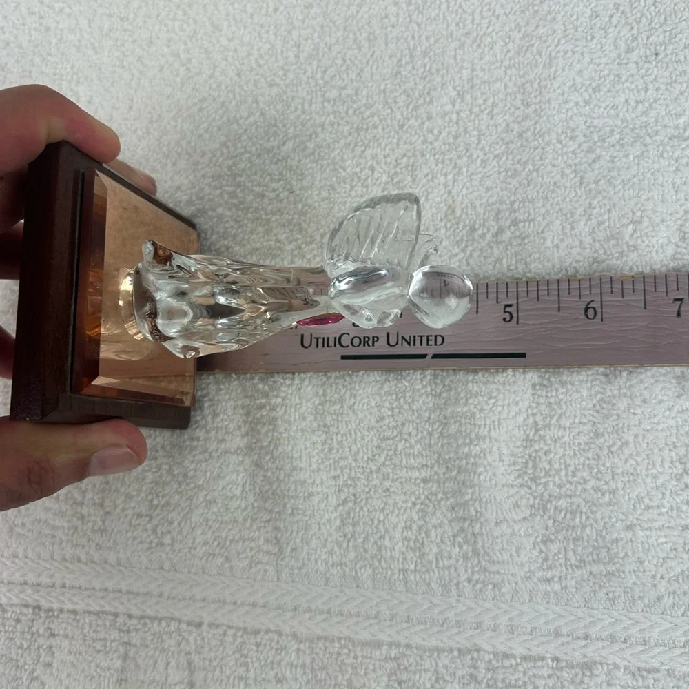 Dacra Glass Company Crystal Angel Figurine with October Stone on Wood Base